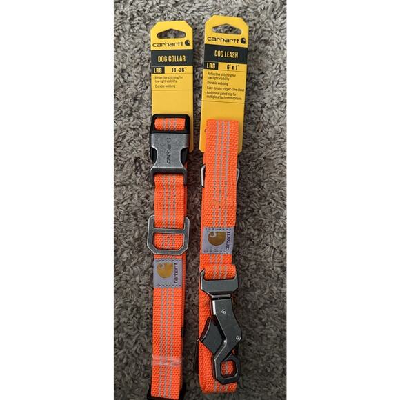 NEW Carhartt Dog Leash 6'X 1" & Collar Large Neck 18"- 26" Orange Reflective - Picture 1 of 5
